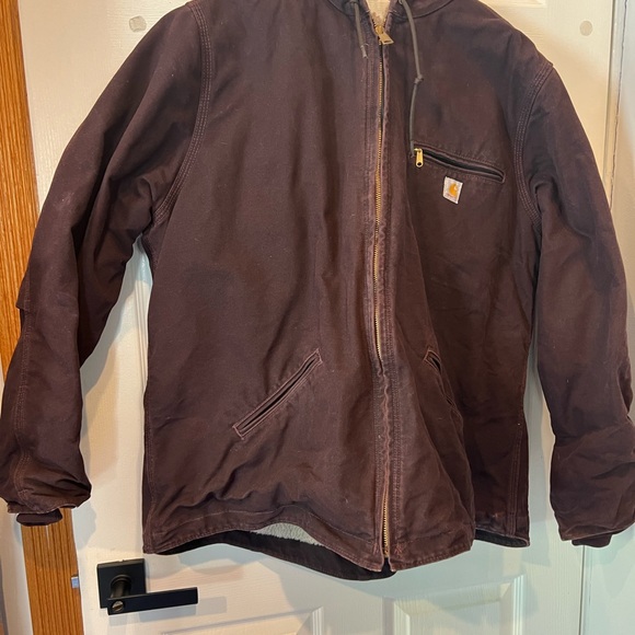 Vintage Carhartt Jacket Womens 2XL Purple Canvas Sherpa WJ141 Hooded Detroit - Picture 11 of 13
